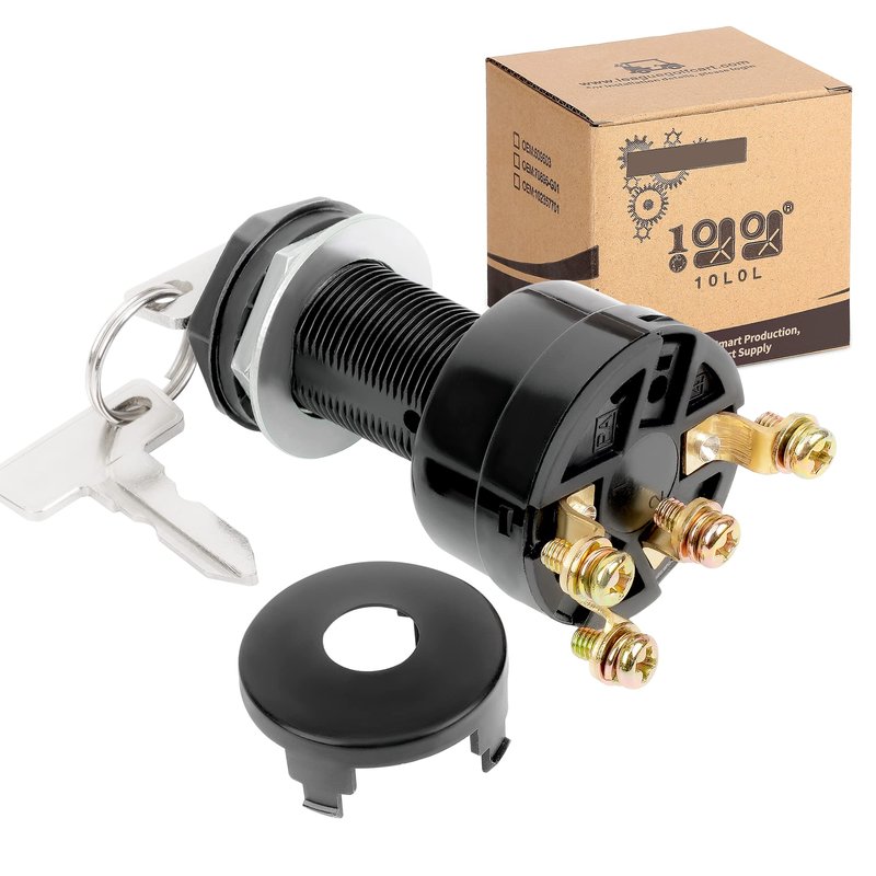 10L0L 12 Volt Ignition Key Switch for Club Car DS, Limo, Turf, Carryall 1 & 2 1996-up Gas Golf Cart, OEM 101826301, 1012505