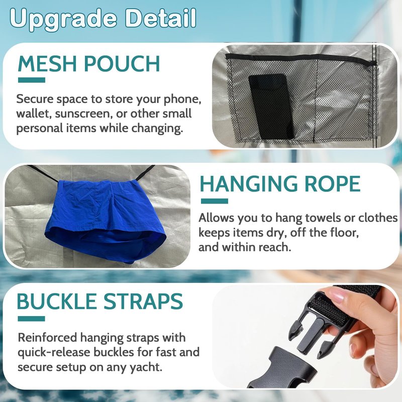 Privacy Curtain Tent for Boats, 420D Hanging Changing Room & Shower Awning for Pontoon, Waterproof Portable Shower Awning Under Bimini Top with Built in Mesh Bag 30" L x 27" W x 72" H