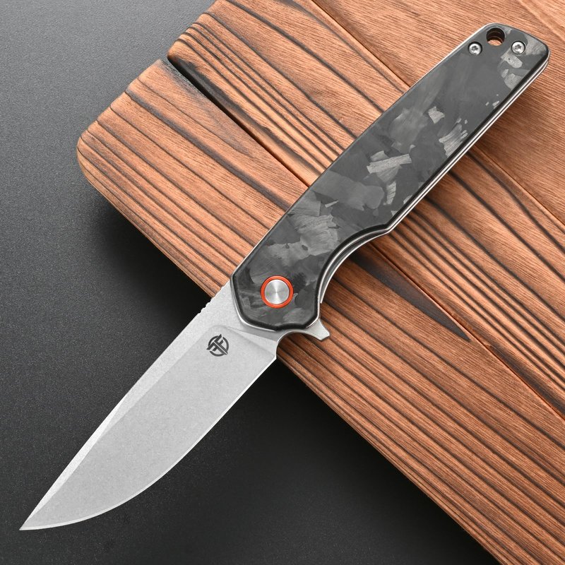 CCFFCC FF19 Folding Pocket Knife，D2 Steel Blade Carbon Fiber Handle EDC Tool Knife for Outdoor Camping Hunting Fishing Working(Black)