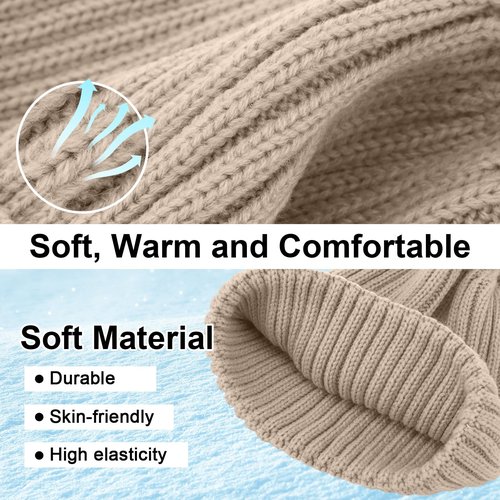 SATINIOR 5 Pieces Winter Beanie Hat Scarf Touchscreen Gloves and Thick Socks Set Knit Fleece Lined Warmer for Men and Women(Beige,Pompom)