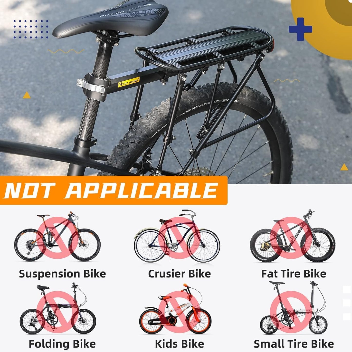 West Biking Bike Carrier Rack, 220 LB Capacity Solid Bearings Universal Adjustable Bicycle Luggage Cargo Rack,Cycling Equipment Stand Footstock