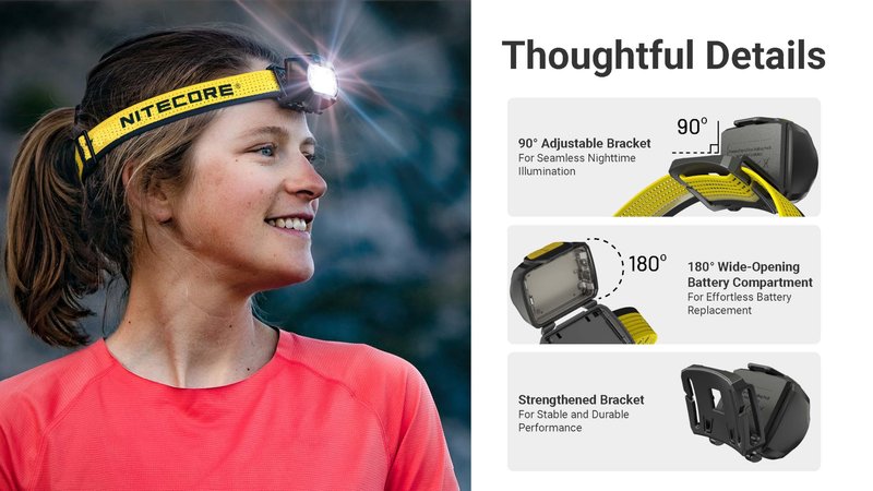 Nitecore UT27 MCT Pro 800 Lumen Running Headlamp USB-C Rechargeable Dual Power with 3 Color Temperatures Red Light Lightweight Trail Hiking Camping Sticker (Black)