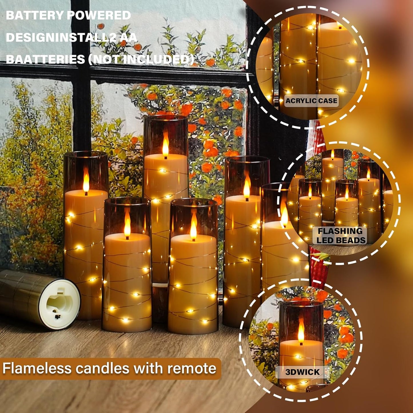 Flameless LED Pillar Candles Set - 9 Pcs White with Remote & Star String for Home Decor