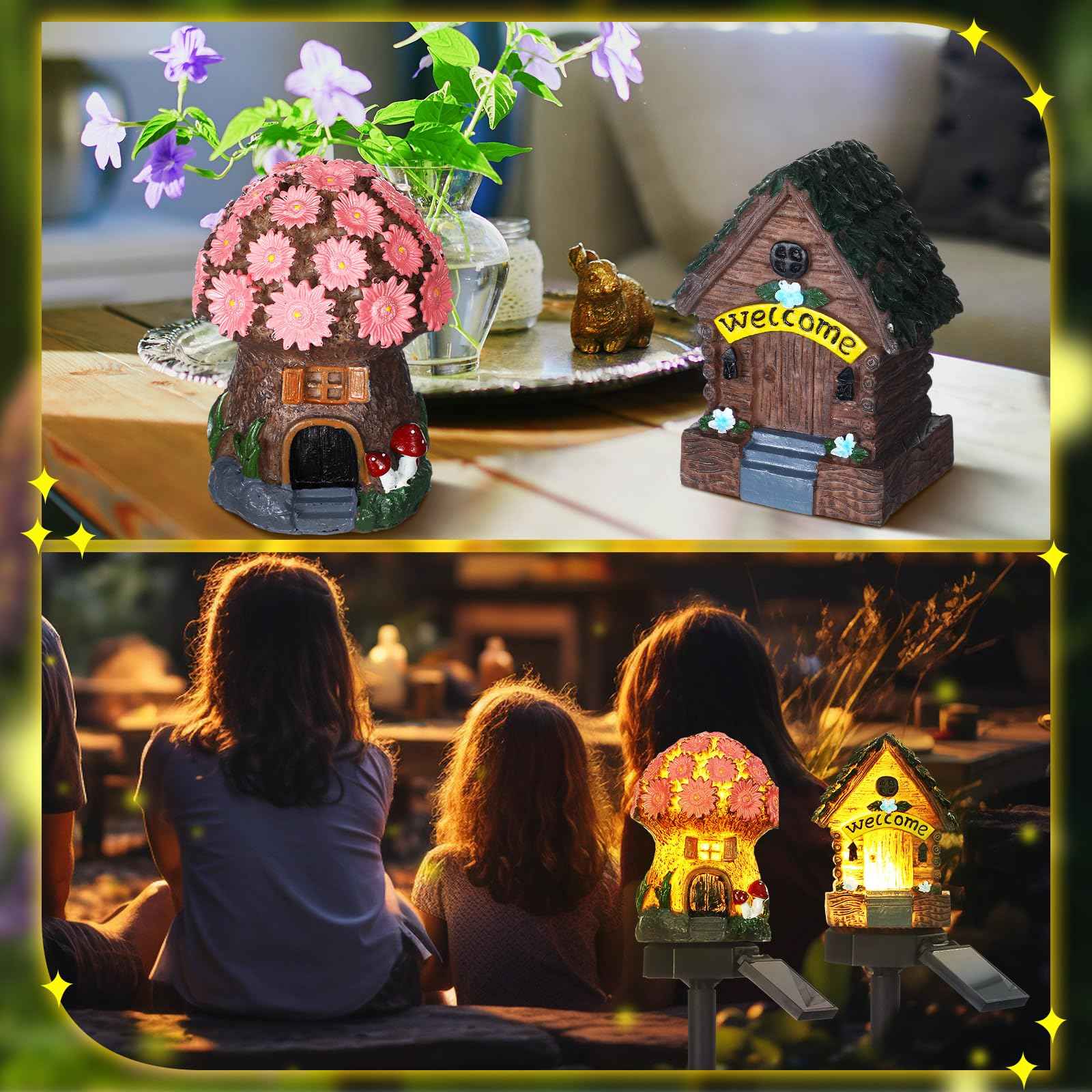 Rossesay 2 Pack Mushroom Fairy House Solar Light Halloween Outdoor Garden Home Statue LED Light Fairy Lights for Outside Christmas Garden Lawn Walkway Patio Yard Backyard Plant Decoration