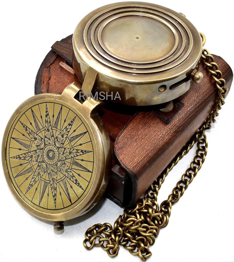 Military Compass for Hiking and Survival- Waterproof Brass Nautical Pocket Compass with Leather Carry Case & Chain for Camping Hunting Climbing Exploring Geology Outdoor Activities