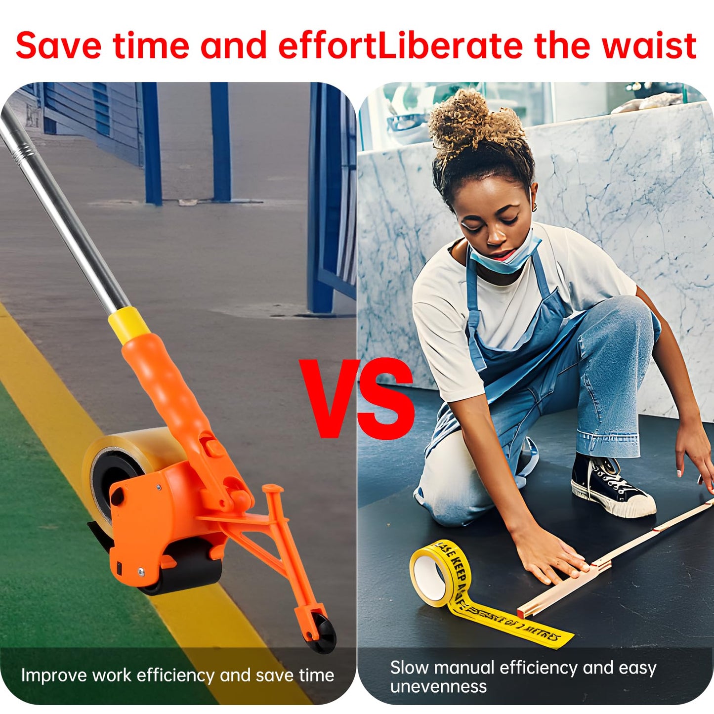 Heavy-Duty Floor Tape Applicator - Manual Push Tape Marking Tool for Driveway, Warehouse, Aisle & Sports Courts | Non-Slip Grip, Adjustable Pressure, Reusable Tape Roller (Includes 3 Refill Rolls)