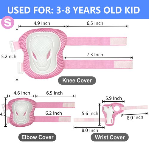 ENHERWE Kids Knee Pads Elbow Pads Wrist Guards Set for 3-8 Years,Child Protective Gear Set for Outdoor Sports,Cycling,Roller Skates,Inline Skating,Skateboard,Scooter,BMX Bike,Girls Pink