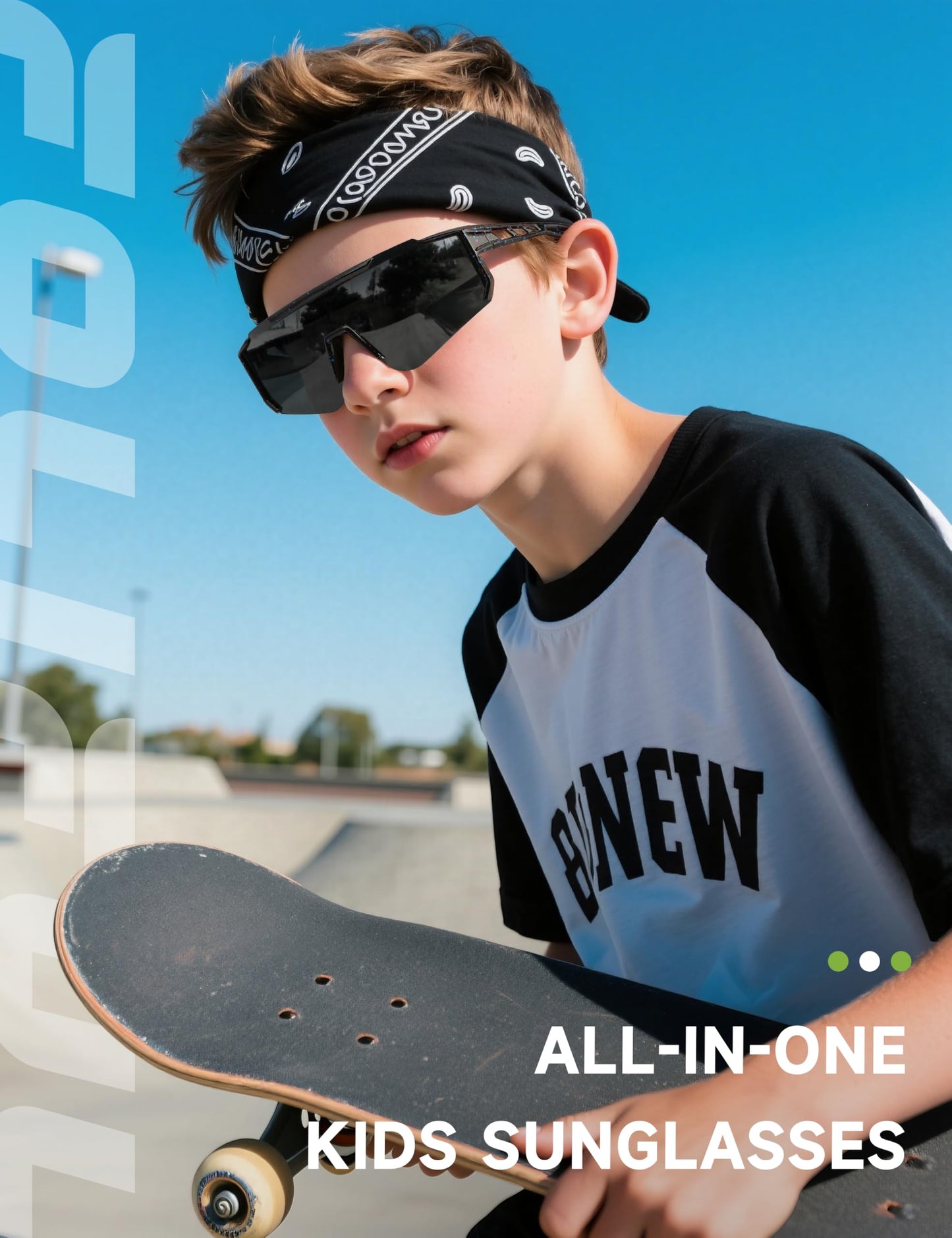 Foliful Kids Polarized Baseball Sunglasses for Boys Girls - Youth Softball Cycling Sports Sunglasses UV Protection Lightweight Goggles, Grey/Ice Blue/Green