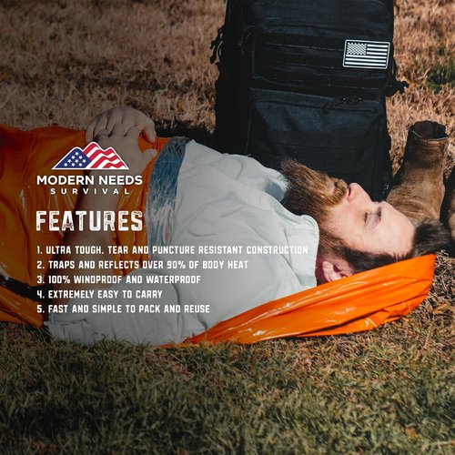 **MODERN NEEDS Emergency Sleeping Bag - Thermal Bivy Sack & Survival Blanket | Ideal for Outdoor Adventures**
