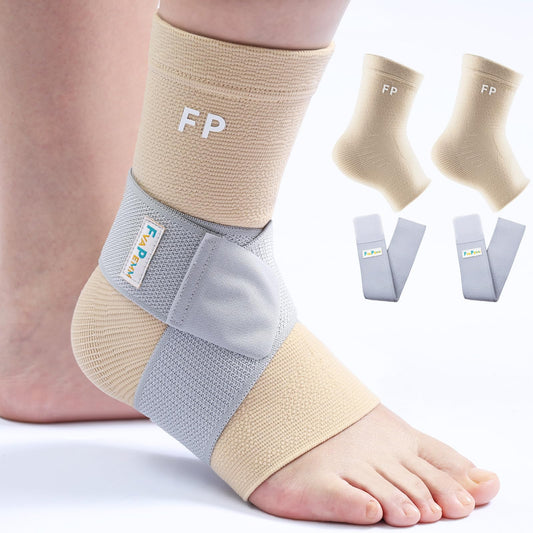 FvaPemm Copper Ankle Brace for Women Men 2 Pack Ankle Compression Sleeve Support for Sprained Ankle, Plantar Fasciitis Relief & Achilles Tendonitis Brace, Sports, Running, Nude, M