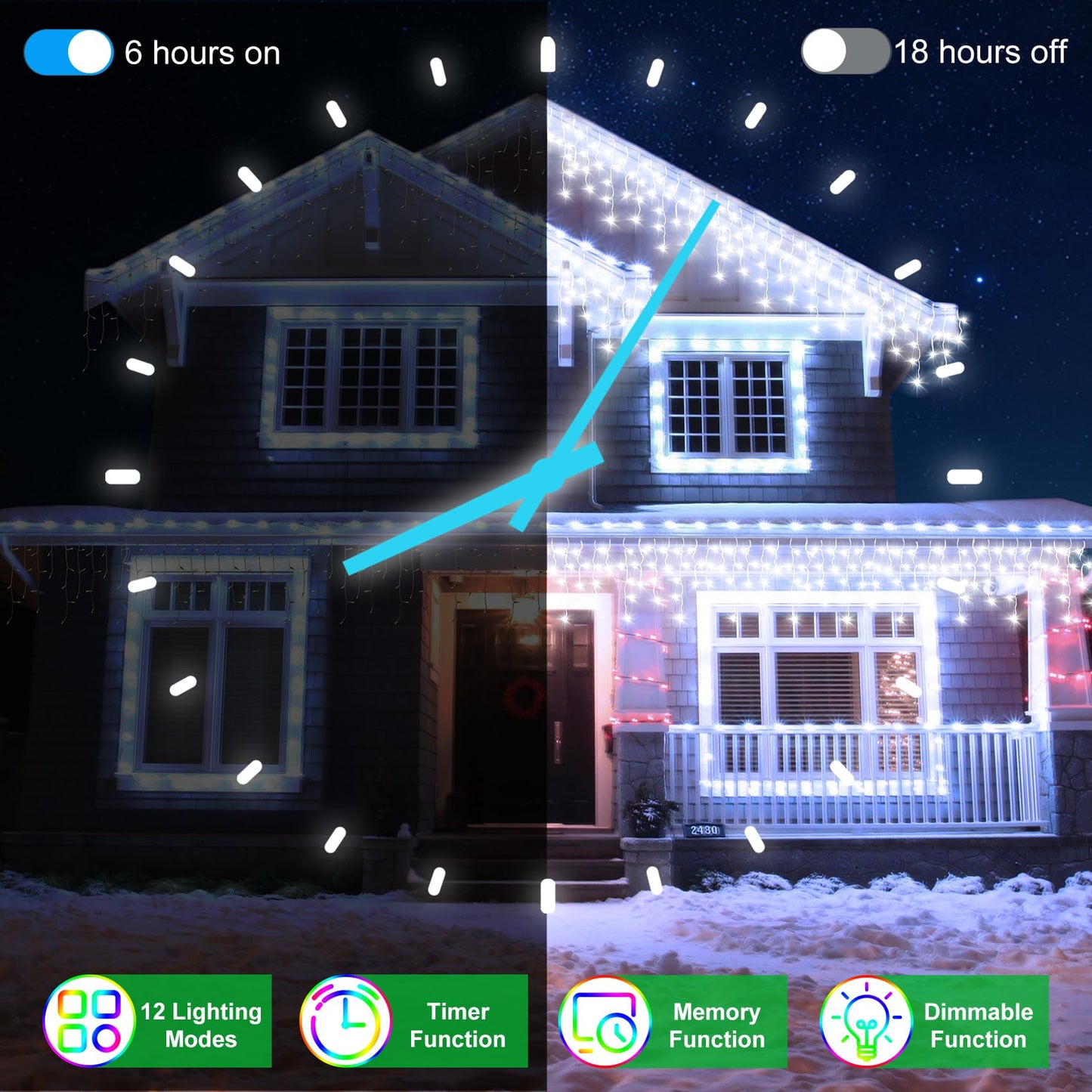 132FT 1332 LED Outdoor Christmas Lights - 296 Ice Drops, 12 Pro Modes with Timer Memory & Brightness, Waterproof Hanging Ice String Light for Holiday Wedding Garden Fence House Decor (Cool White)