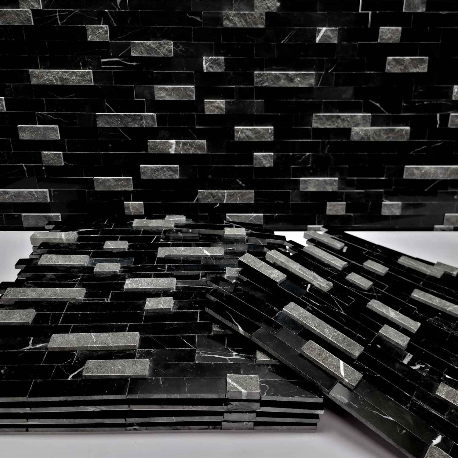 Peel and Stick 3D Stone Mosaic Tiles - 12x11" Self-Adhesive Backsplash for Kitchen & Bathroom - 5 Sheets, Mixed Tan