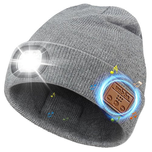 UNBON Valentines Day Gifts for Him, Valentine Gifts for Men, Mens Gift Cool Gadgets, LED Bluetooth Beanie with Light for Men Grey