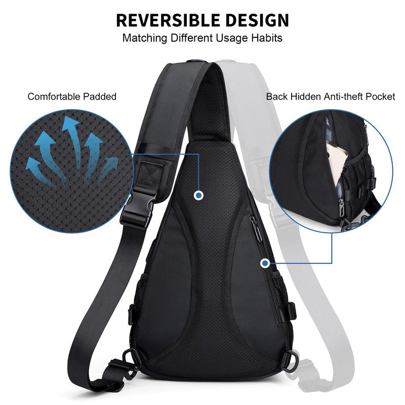 WITZMAN Sling Bag for Men Casual Crossbody Sling Bags with USB Charging Port for Travel Daily Cycling(B735 Black)