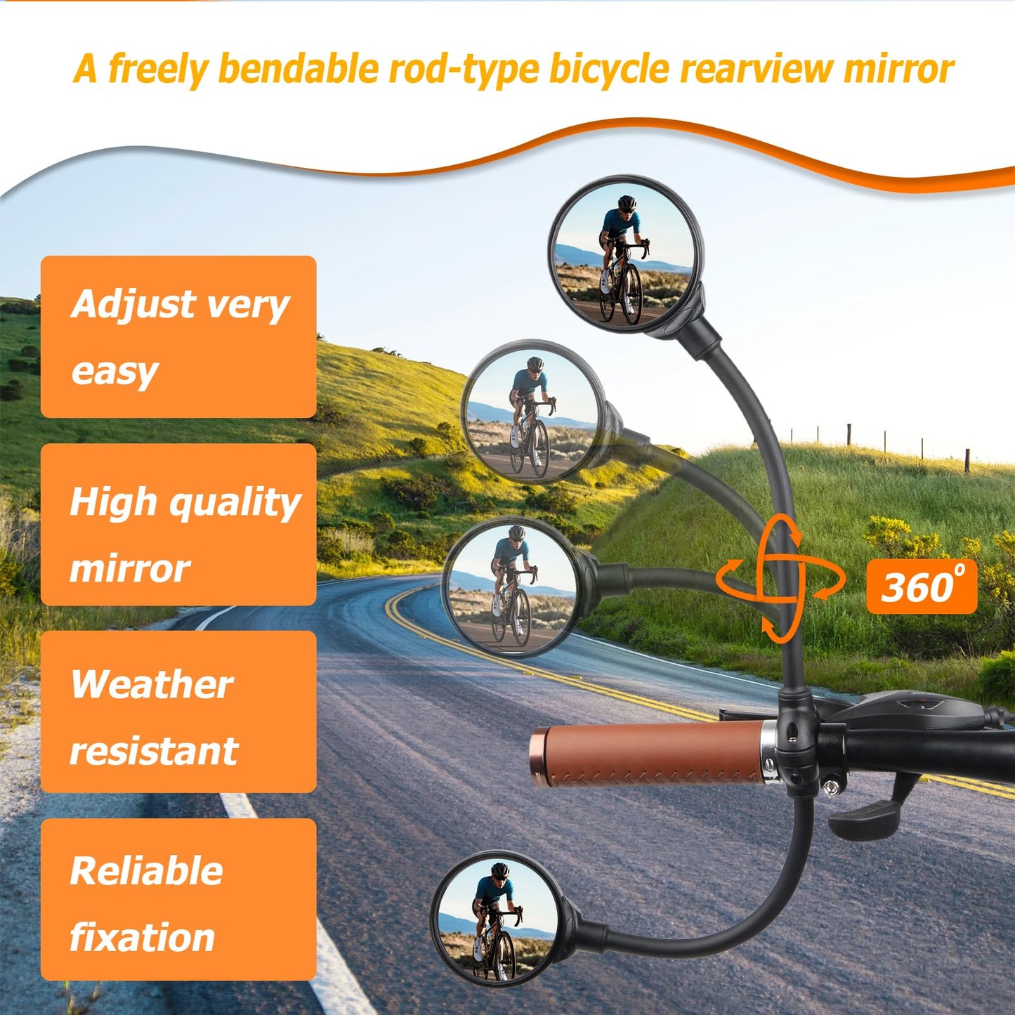 PUYUEYAO Bike Mirror for Handlebar, Adjustable Bicycle Mirror Handlebar Mount, Wide angle rear View shockproof convex mirror for Safe Cycling, Easy Installation, (1 Black-round)