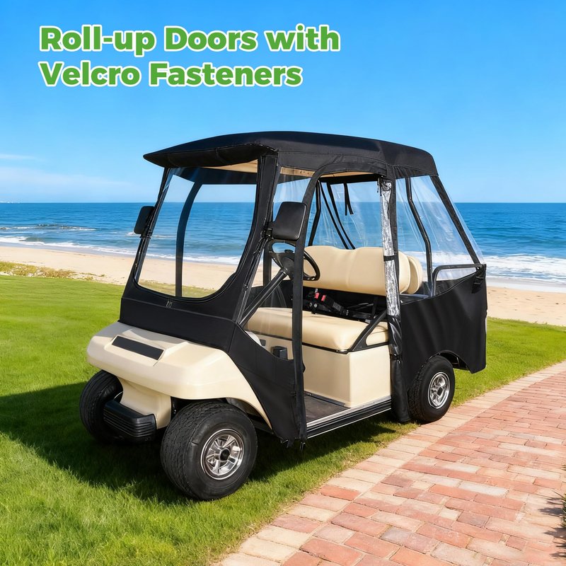 10L0L 4 Passenger Golf Cart Enclosure for Club Car DS Short Roof, 600D Waterproof Golf Cart Rain Cover, Heavy Duty Driving Enclosure, Snowproof Windproof, with Clear PVC Windows & Tail Light Panel