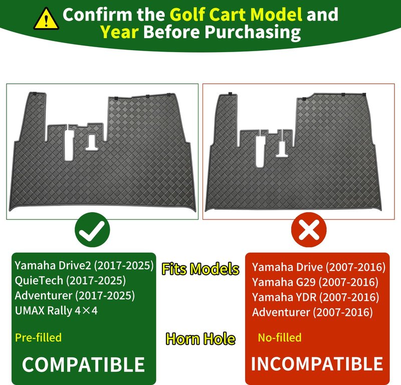 Cartalia Golf Cart Floor Liner Mat 8mm Thick Rubber Full Coverage Fit for Yamaha Drive2 (2017-2025), QuieTech [2017-2025], Adventurer (2017-Up), UMAX Rally 4x4 Non-Slip Mats Replacement - Black Trim