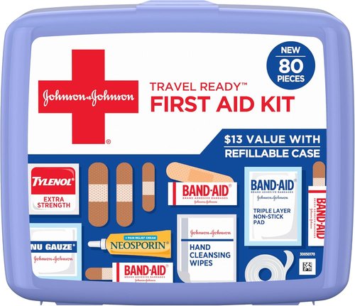 BAND-AID Brand Portable Emergency First Aid Kit - 80 Pieces for Home, Car, Travel & Camping Essentials