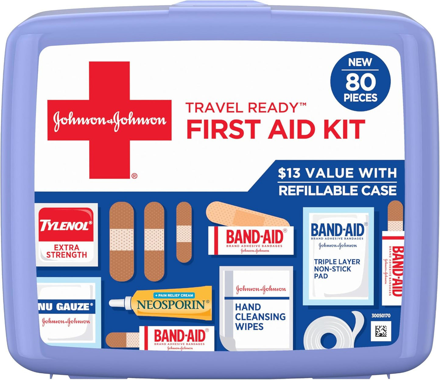 BAND-AID Brand Portable Emergency First Aid Kit - 80 Pieces for Home, Travel & Outdoor Use