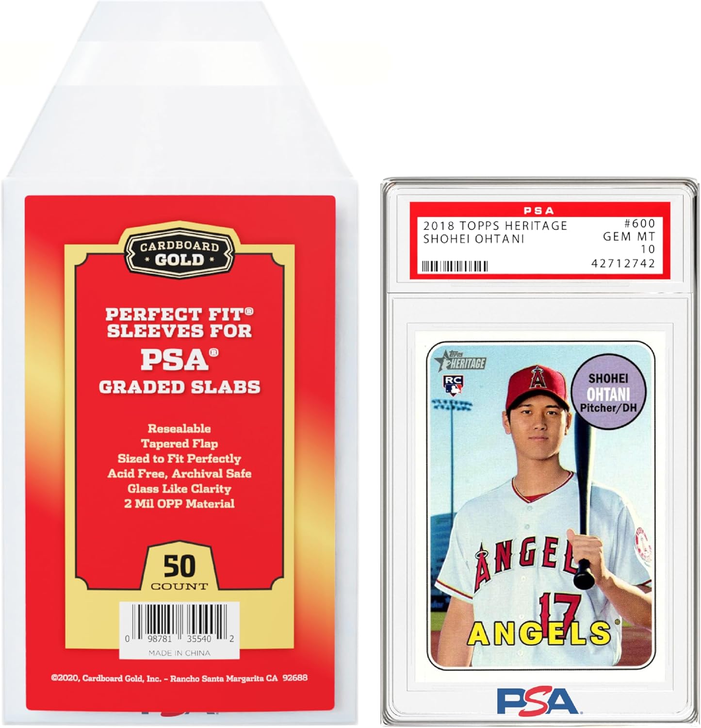 PSA Cardboard Gold Graded Card Sleeves - 50 Count Resealable Slabs for Baseball, Football & Gaming Cards