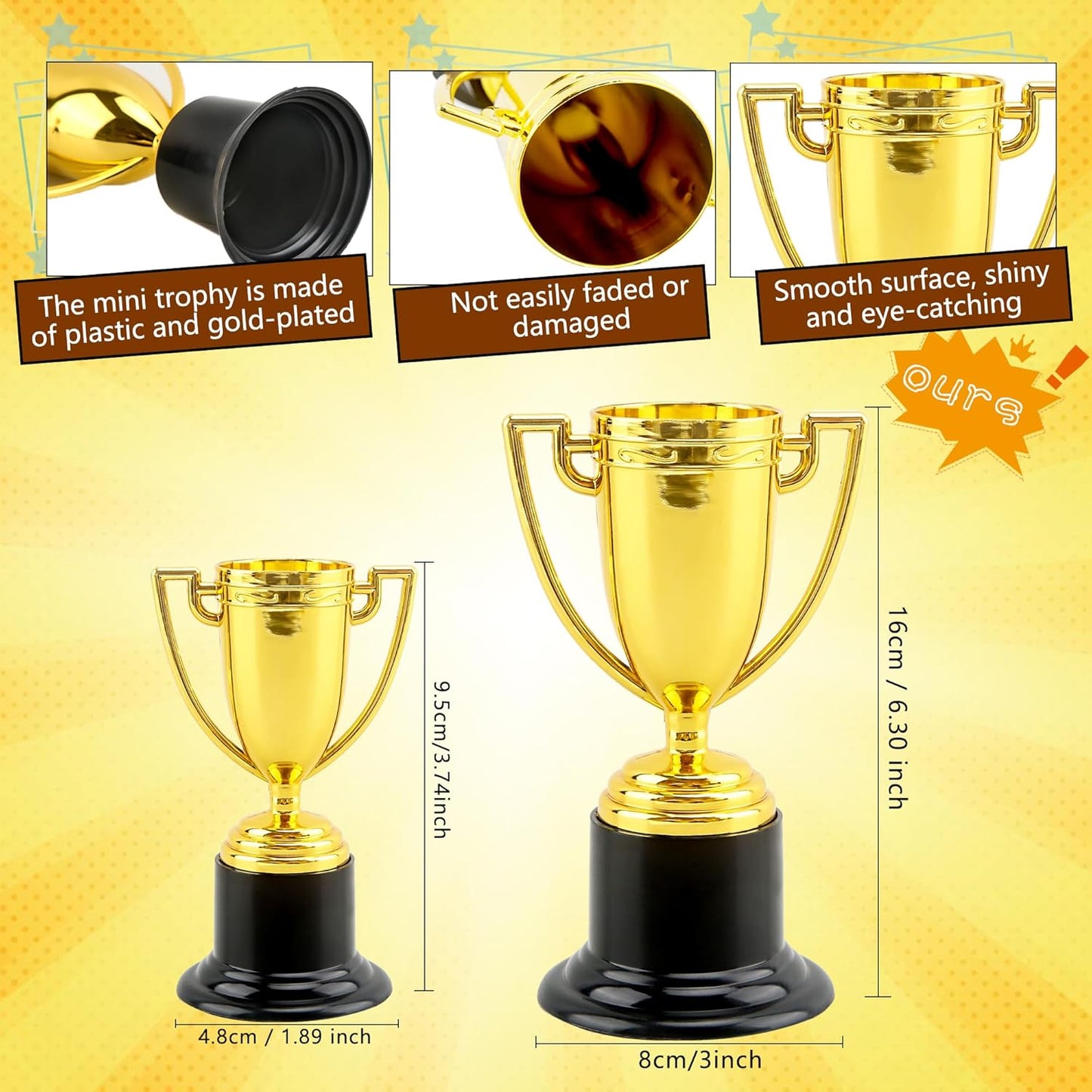 Mini Trophies - 8 Pcs 6-Inch Gold Plastic Trophy Cups for Kids Sports Tournaments & Party Favors