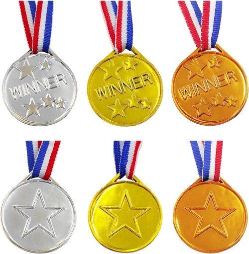 36 Pieces Kids Gold Silver Bronze Award Medals, Childrens Plastic Medals Winner Gold Silver Bronze Award Medals for Kids Gift, Games Competitions, Party Favors and Decorations