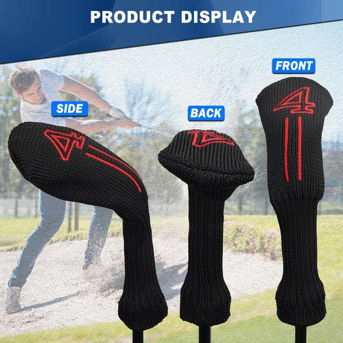 Knit Golf Hybrid Iron Head Covers 4-9 and 2pcs Hybrid/UT Club Head Covers with Rotatable No.Tag, Golf Club Head Protector for Cleveland, Wilson Launch Pad, Tour Edge, Powerbilt Hybrid Irons