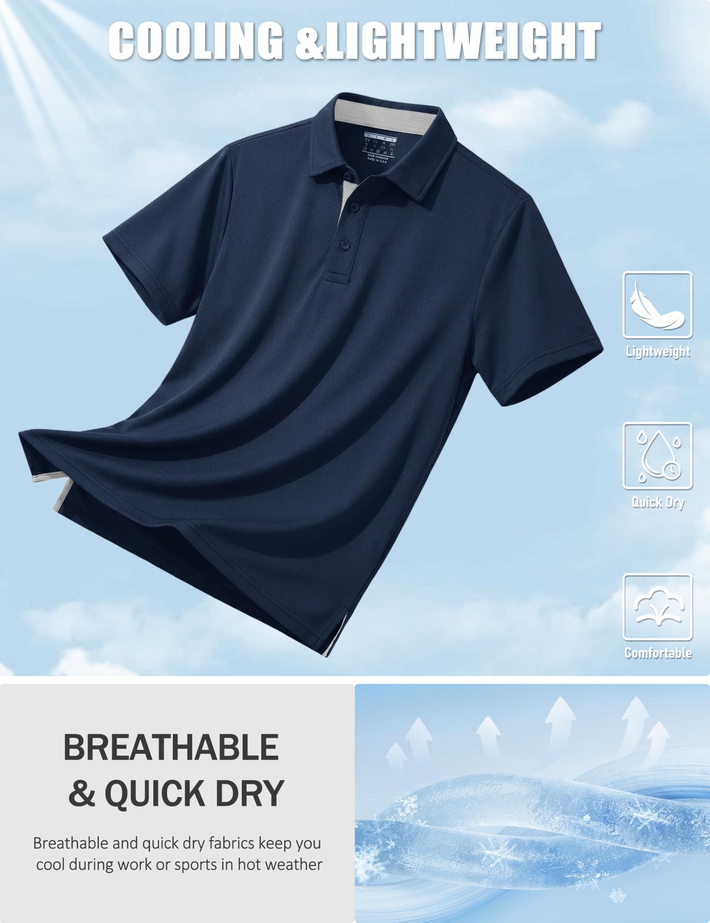 TACVASEN Mens Golf Shirts Moisture Wicking Lightweight Collared Polo Shirts