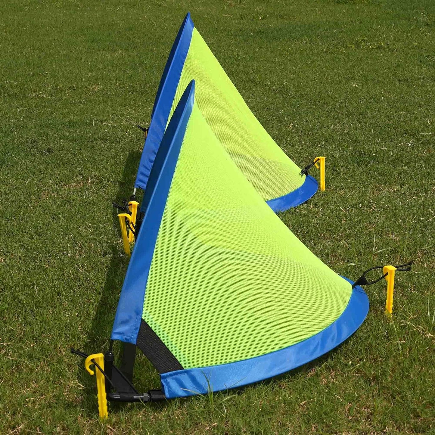 Poray Soccer Goal - Easy-Up Portable Soccer Net Set of 2 with 8 Field Marker Cones & Extra Stakes