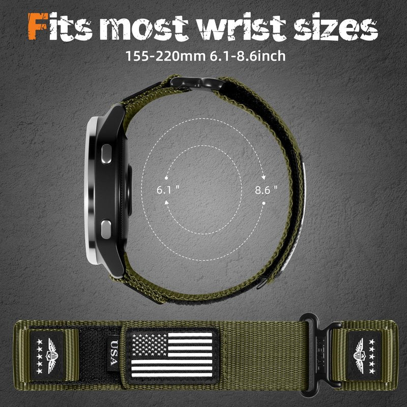 22mm Quick Release Watch Band Compatible With Garmin Vivoactive 4 Watch Bands/Venu 3/Venu 2, Rugged Nylon Adjustable Stars-Stripes Flag Strap Replacement for Forerunner 265/255/255 Music Men Women