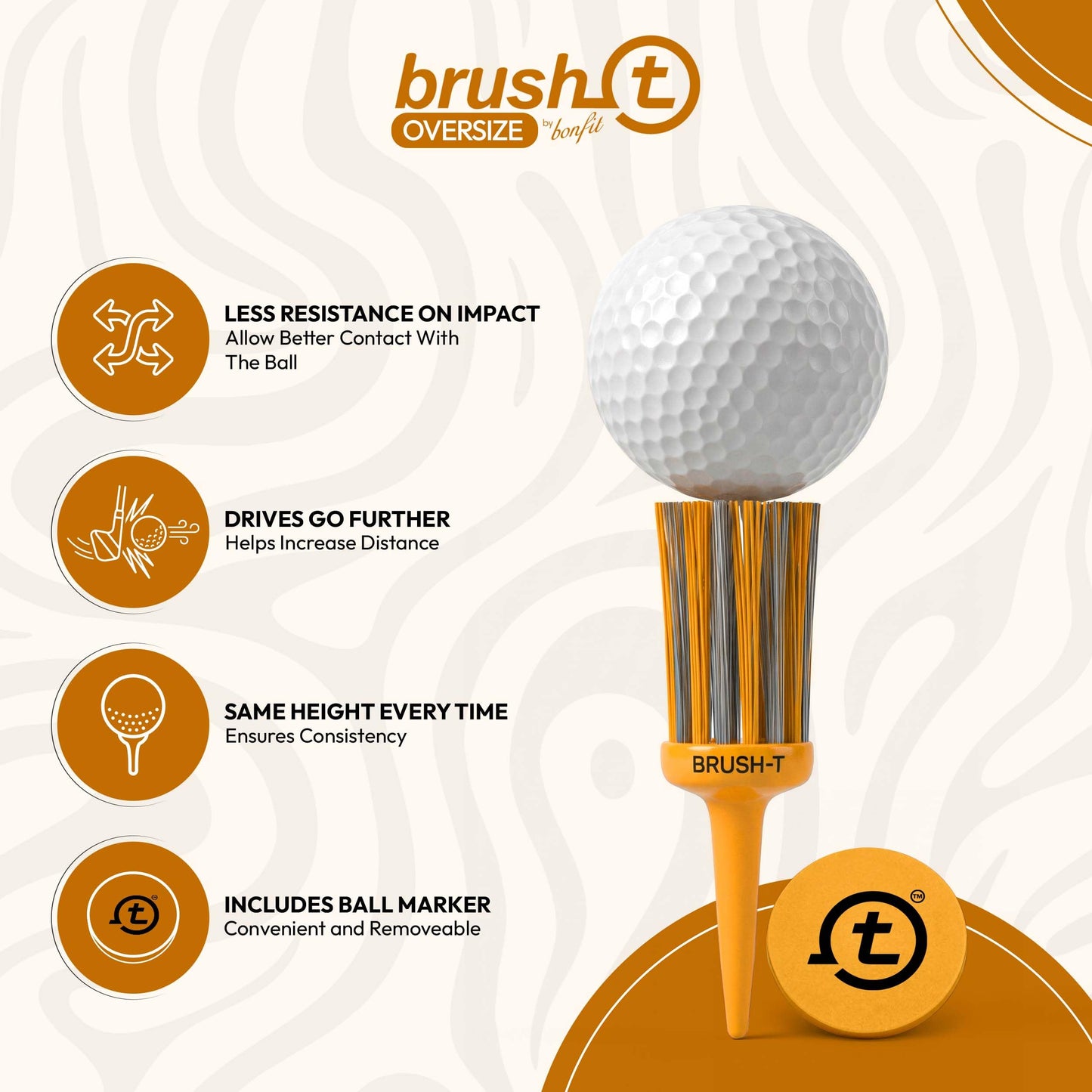 BRUSH-T Premium Plastic Golf Tees, Orange Oversize 9-Pack, Size 2.4”, Unbreakable Innovative Design, Consistent Height, Perfect Golf Gift for Men and Women. Golfing Tees, Works with Any Golf Ball