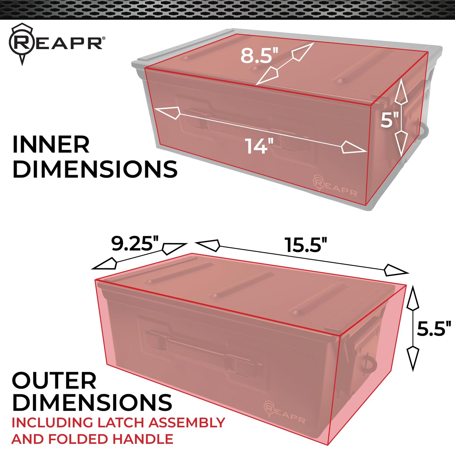 Reapr Steel Ammo Can, Heavy Duty Locking Metal Ammo Storage Box, Airtight and Watertight 30 Cal or 50 Cal Case for Rifle, Shotgun, Pistol, Military Footlocker Style Tool and Gear Organizer