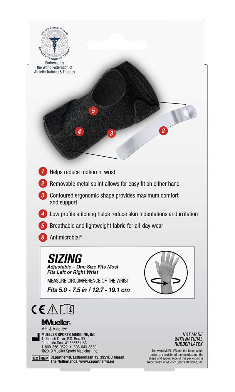 MUELLER Sports Medicine Reversible Wrist Brace with Splint, For Men and Women, Black, One Size