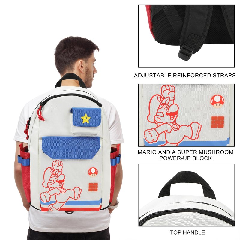 Bioworld Super Mario Bros Mario Jump Pose 19" White Backpack