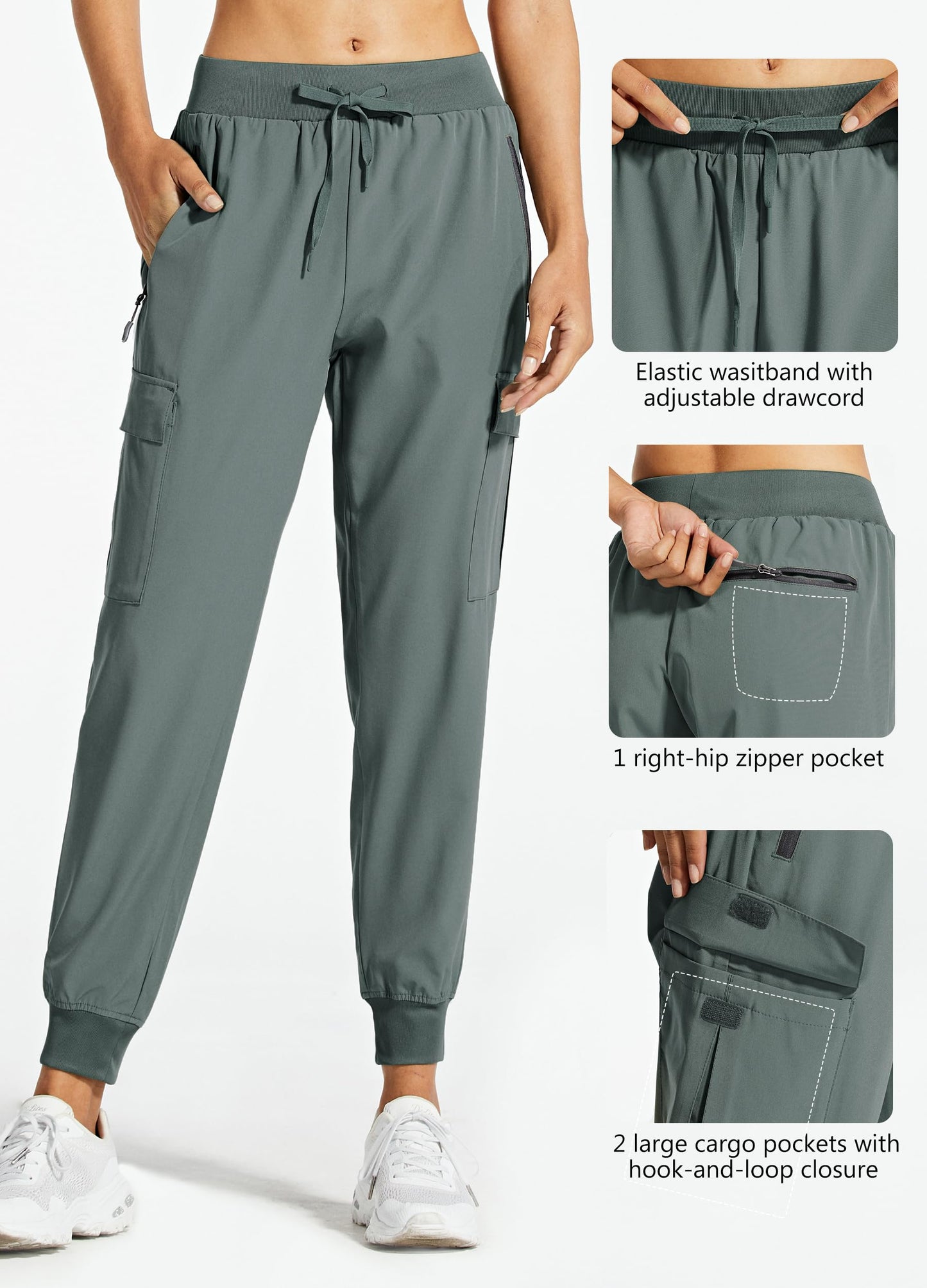 Libin Women's Cargo Joggers Lightweight Quick Dry Hiking Pants Athletic Lounge Casual Travel, Metropolis Gray XXL