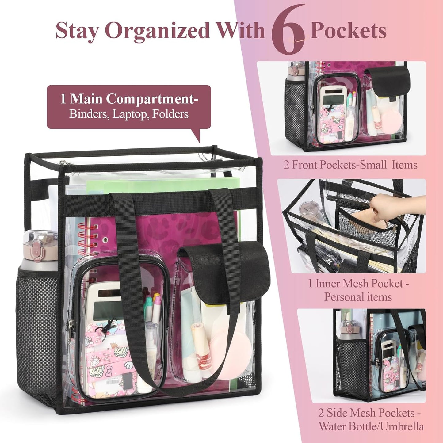 PACKISM Clear Tote Bag - Heavy Duty Transparent PVC School Bag for Girls | Large Size