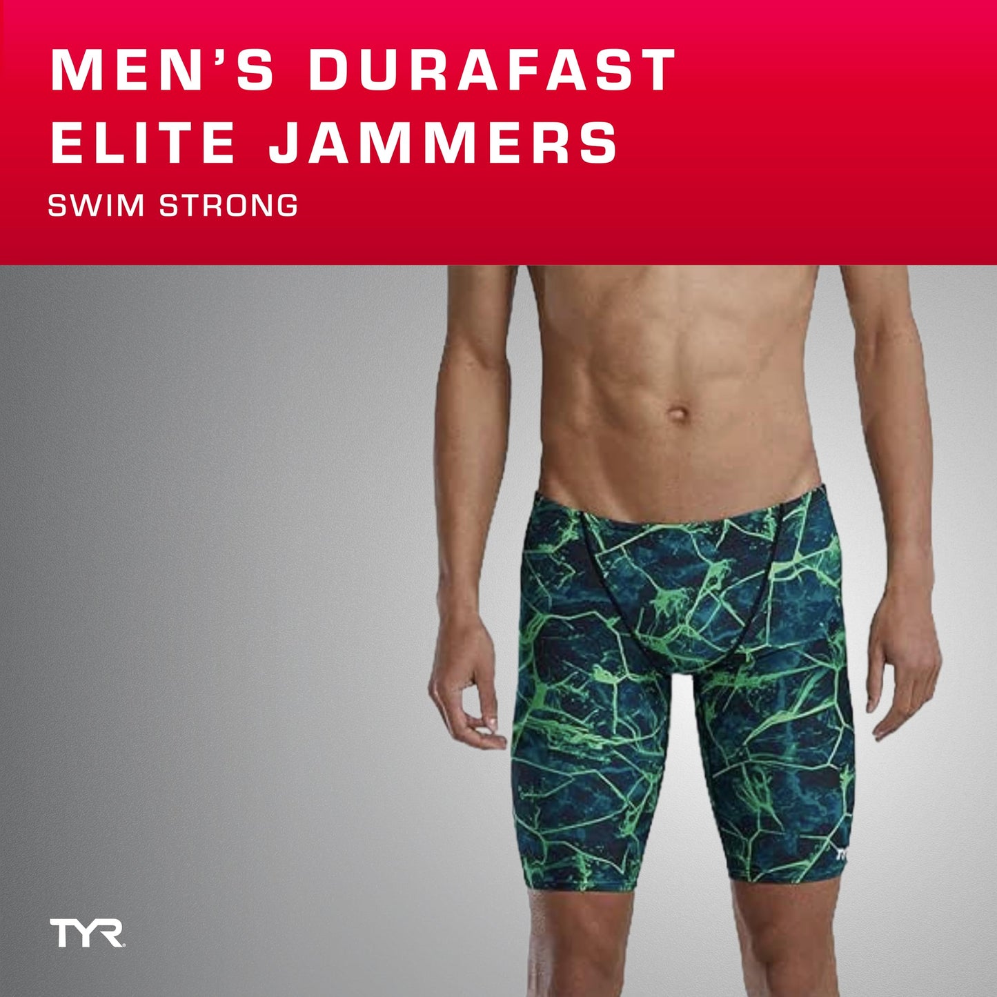 TYR Durafast Elite Swim Jammers for Men - Competition Swimwear with Championship Cut, Ultra-Durable Compressive Fabric - Jammer Briefs for Training, Racing, Recreation, Blue/Synapse