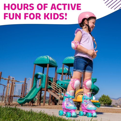Rainbow Roller Skates (S) + Pink Protective Gear Bundle