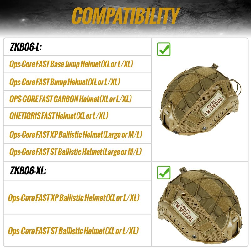 OneTigris Tactical Helmet Cover, Cloth Cover for Fast Helmet in Size M/L & Fast Bump Helmet in Size L/XL - ZKB06 No Helmet
