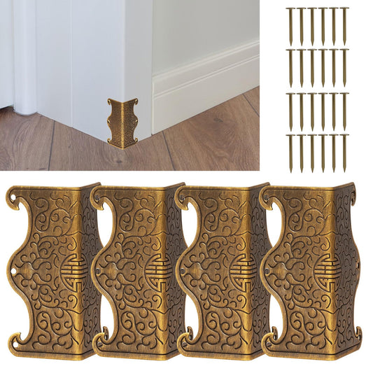 4 Pcs Baseboard Corner Protectors,Vintage Metal Skirting Board Corner Protectors for File Boxes,Bookshelves,Wooden Cases,Jewel Cases Decorative (Bronze)