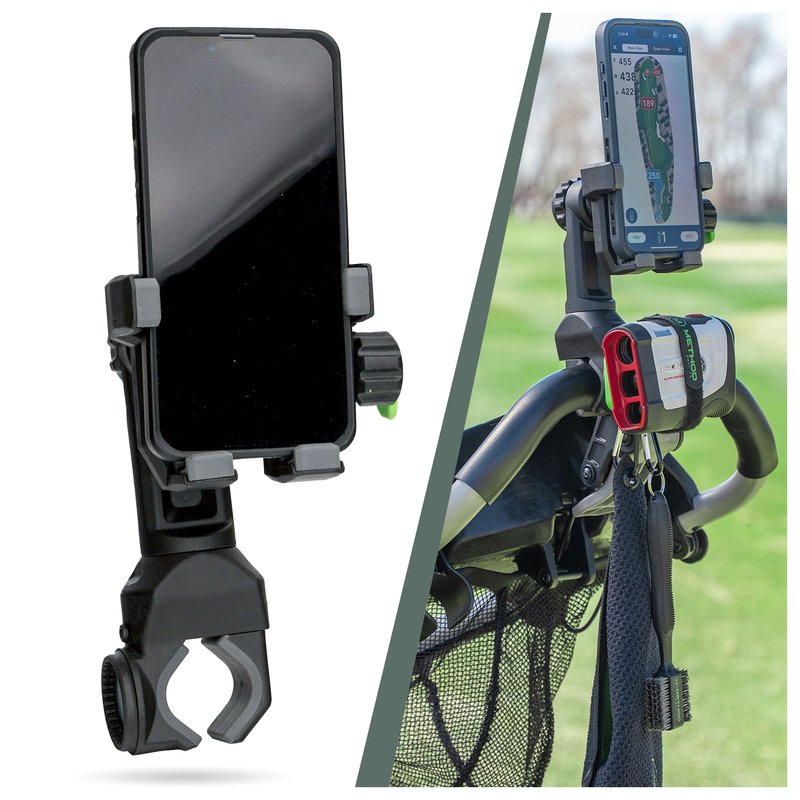 Method Golf PushStack Pro Pack- Magnetic Phone Holder for Golf Push Cart Plus Rangefinder Magnetic Strap, MagStack Microfiber Towel and Club Brush with MagStack Tile- Universal Fit for Most Phones