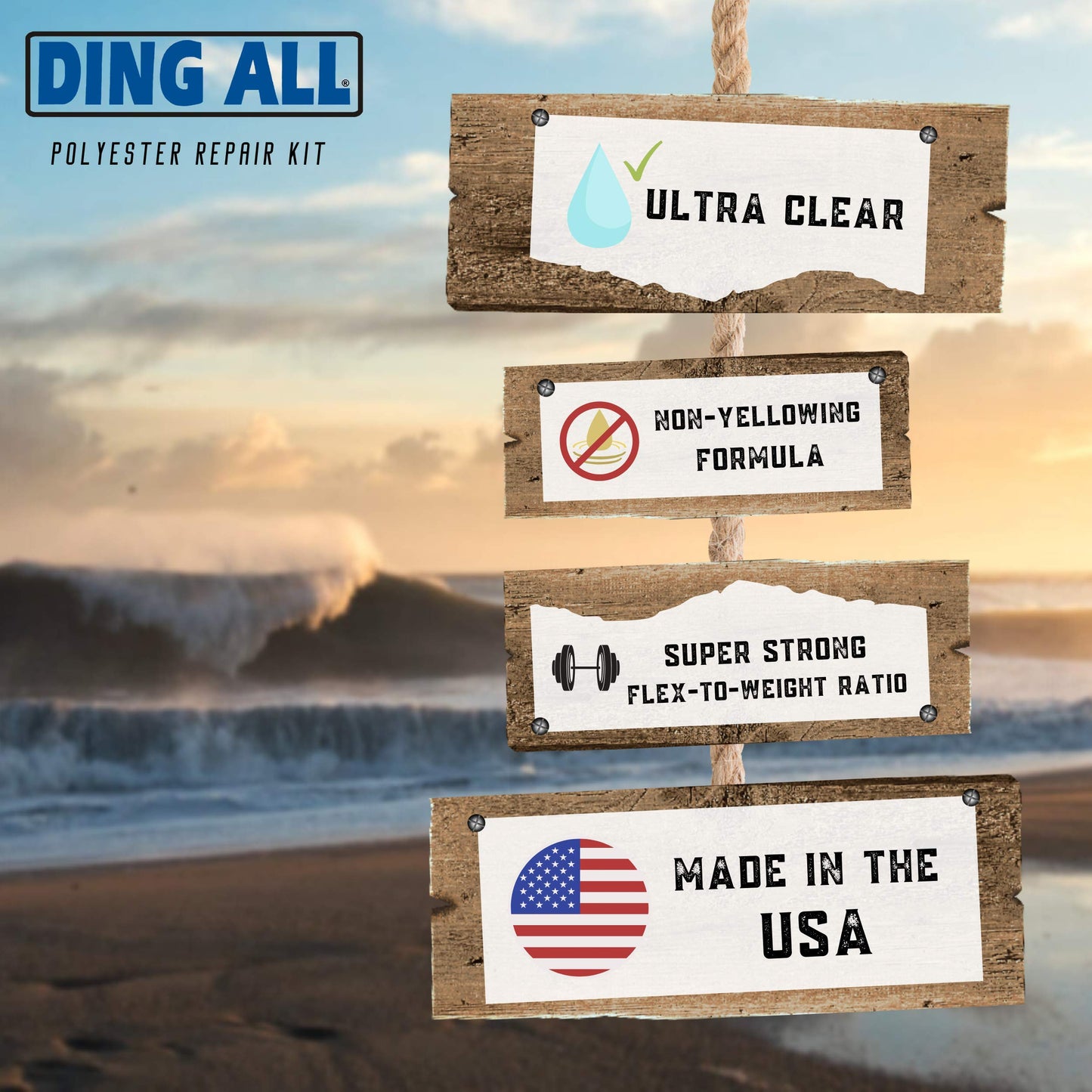 Ding All 2 Oz Polyester Repair Kit for Small to Medium Sized Polyester Surfboards Repairs