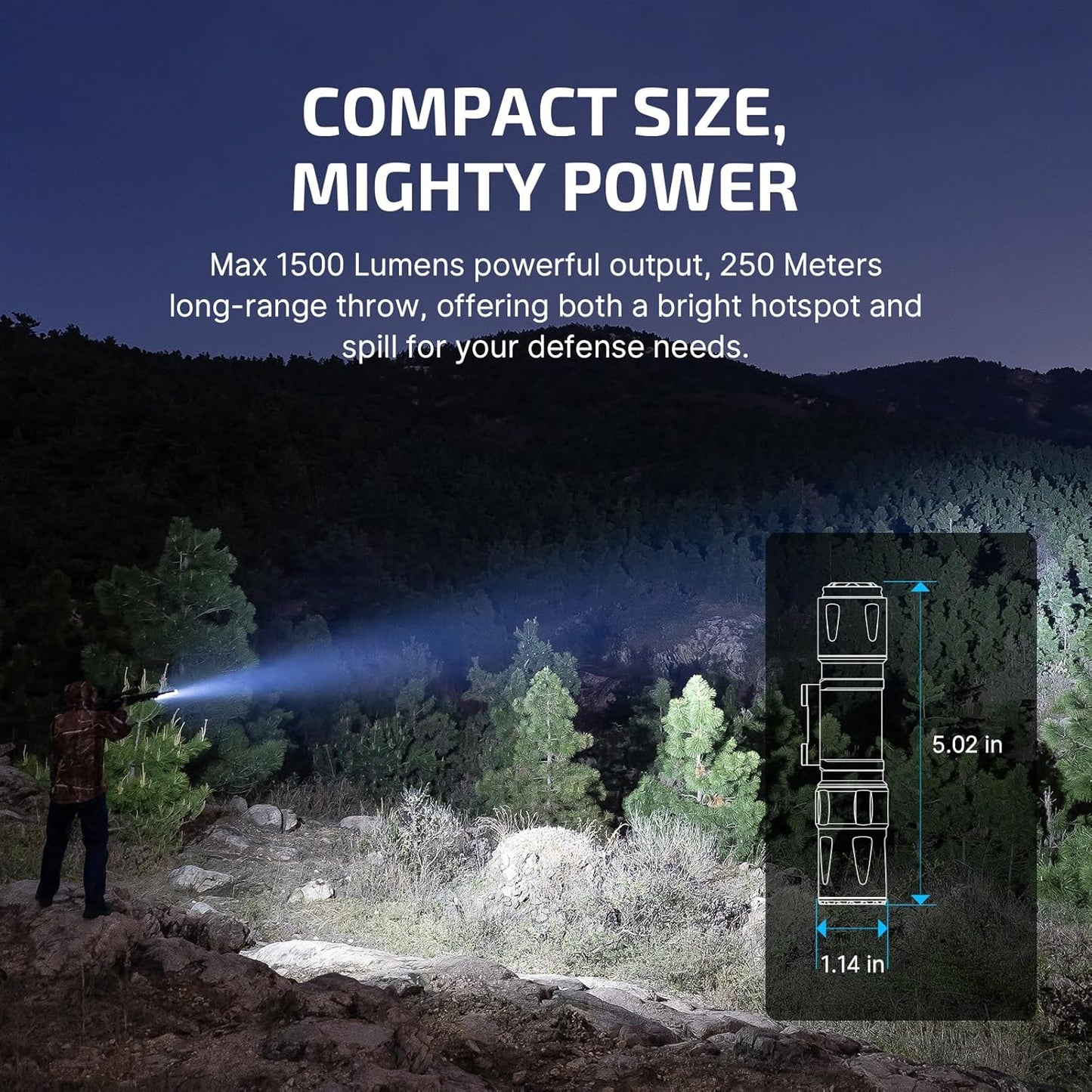 OLIGHT Odin S Tactical Flashlight - 1500 Lumens, Rechargeable, IPX8 Waterproof | MLOK Rail Mounted, 250m Throw (Black)