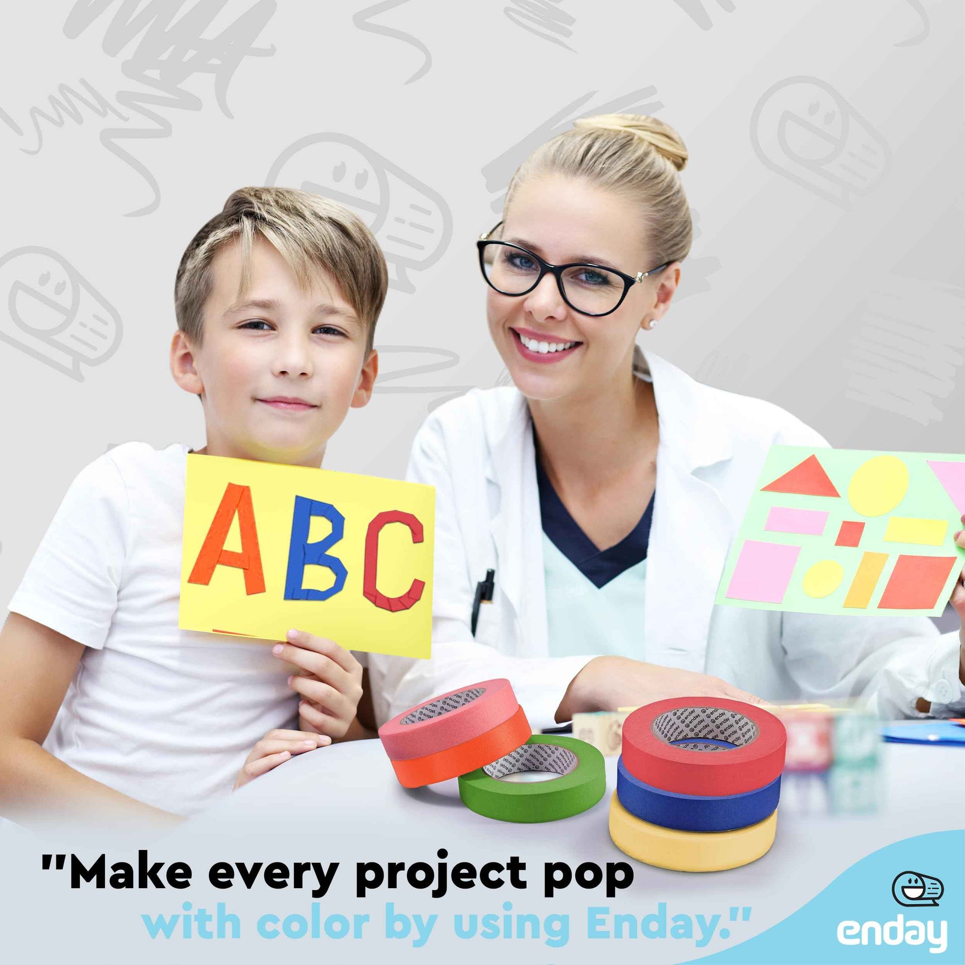 Enday Colored Masking Tape (6 Pack) 1080 Ft x 1 in - Colored Masking Tape 1 inch Wide x 180 Feet (60 Yards) per roll - Painters Tape, Great for Arts Crafts & Labeling