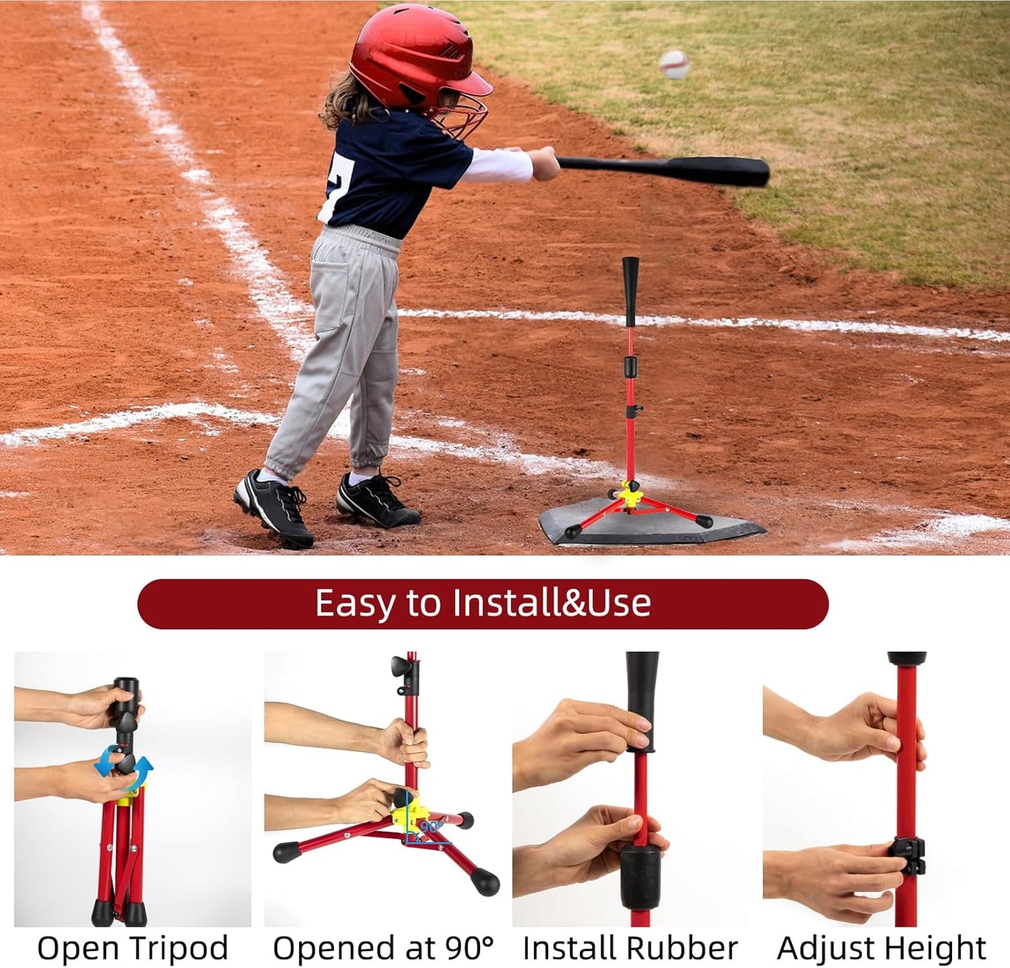 Skiennix Baseball Tee - Adjustable 23.5 to 39.76 Inches | Portable Batting Tee with Carry Bag for Kids Aged 5-12