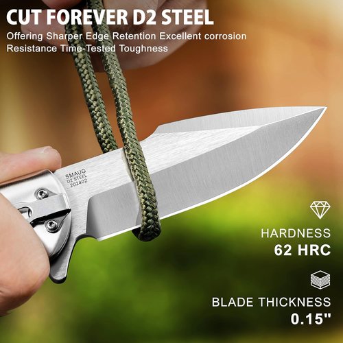 Lothar Smaug Pocket Knife - 3.7 Inch D2 Steel Folding Knife with G10 Handle & Glass Breaker | Tactical Survival Gift