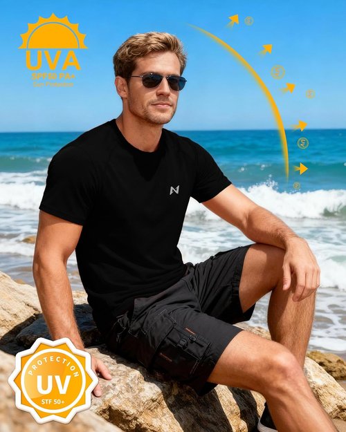 Isnowood UPF 50+ Swim Shirts - Men's Sun Protection Short Sleeve Rash Guard | Quick Dry Beach Shirt