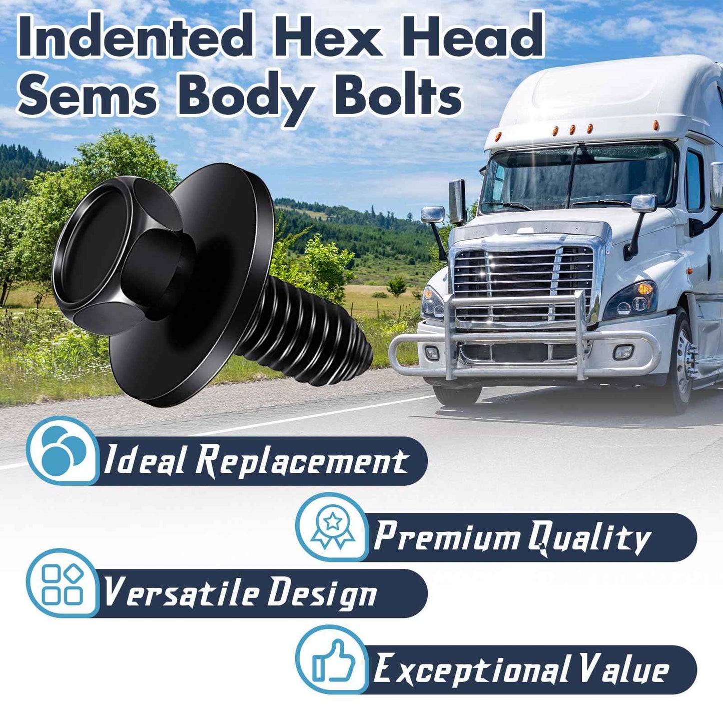 Yaocom 50 Pcs 5/16"-18 x 7/8" Indented Hex Head Body Bolts, Metal Fasteners Automotive Body Screws for Trucks Fender Bolt for Car