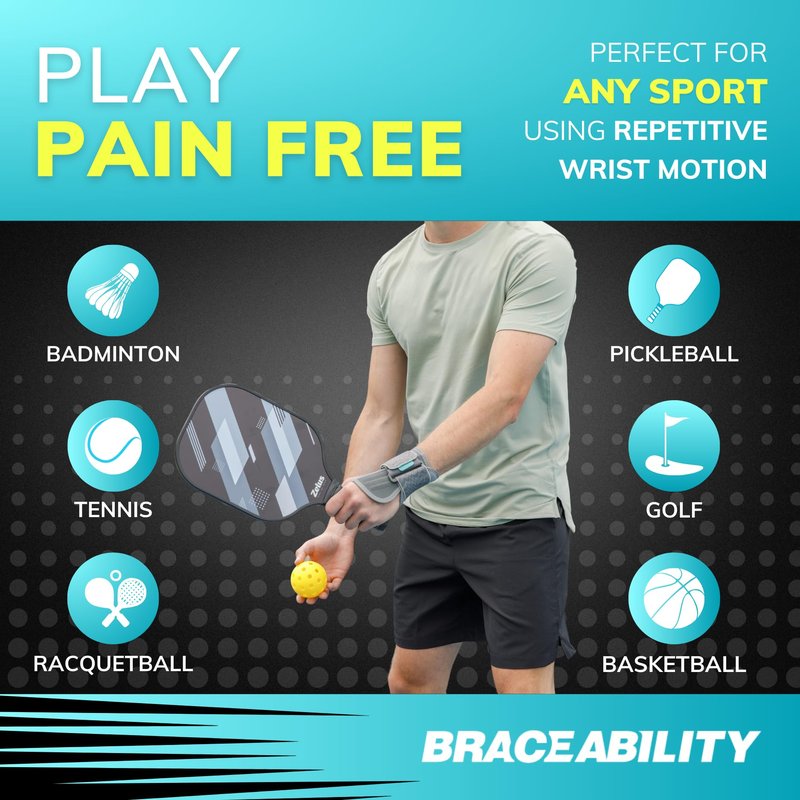 BraceAbility Wrist Support for Men and Women - Tennis and Pickleball Wrist Brace, Sports Injury Relief, Sprained Wrist Recovery, Tendonitis Support, Cycling, Volleyball, Golf - Right Hand (Small)