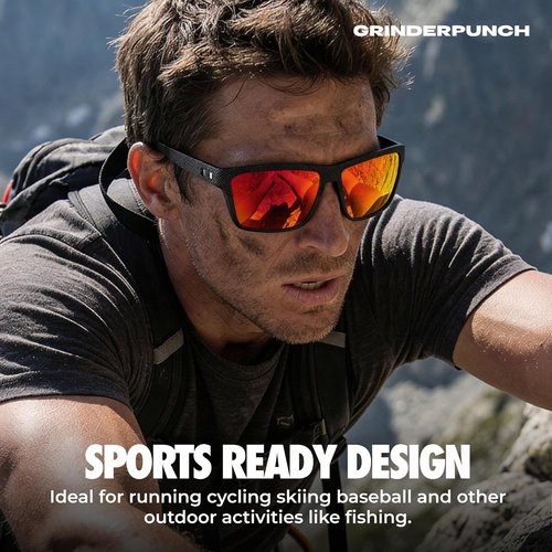 grinderPUNCH Polarized Square Sunglasses for Men - Trendy Black Designer Shades | UV 400 Protection